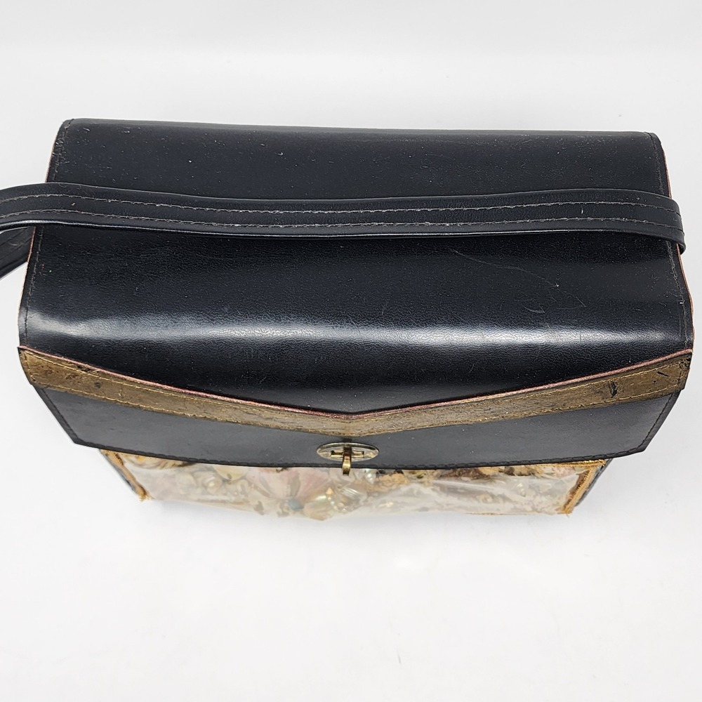 VTG‎ Black Wood Wicker Under the Sea Fish Scene Windowpane Purse Novelty Handbag - Picture 5 of 16